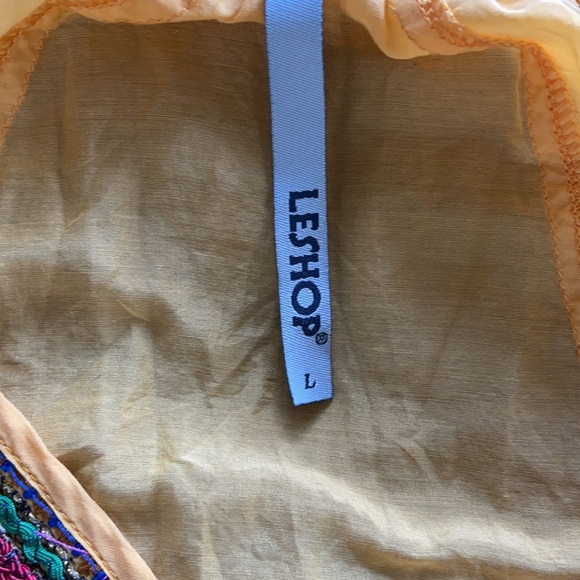 LeShop Butter Yellow Silk Blend Racer Back Cami Tank Top Boho Embroidered Size L - Picture 9 of 12